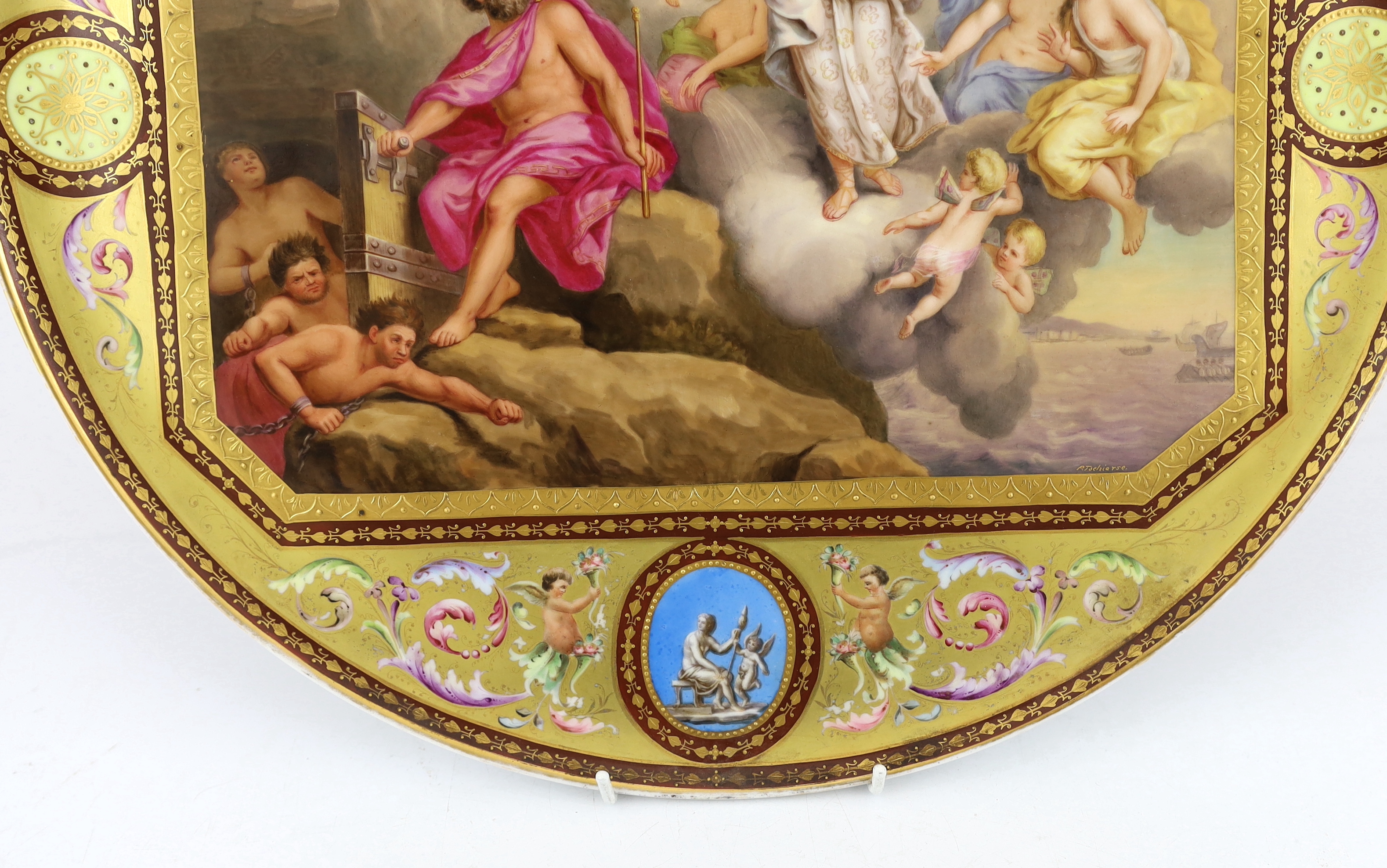 A Vienna style ‘Juno und Aeolus’ circular tray, c.1900